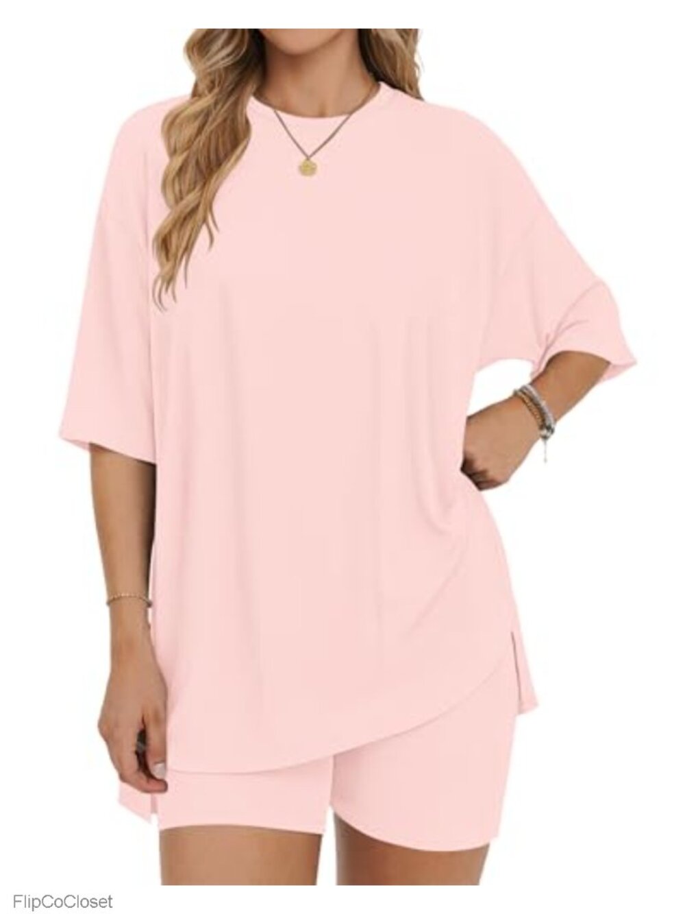 Women's 2 Piece Oversized Short Sleeve Shorts Set Polyester Spandex Casual
